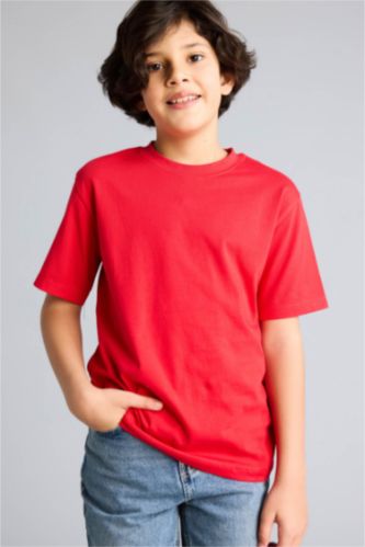 Erkek Çocuk - Genç Erkek Kırmızı 23 Nisan Çocuk Bayramı Regular Fıt Bisiklet Yaka Kısa Kollu Tişört Erkek Çocuk