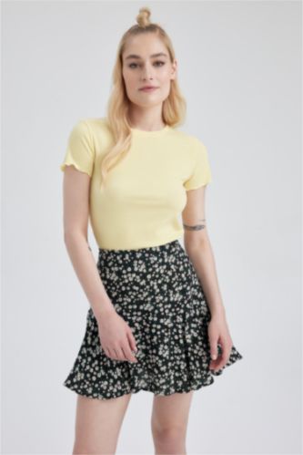 WOMAN Yellow Slim Fit Crew Neck Short Sleeve T-Shirt