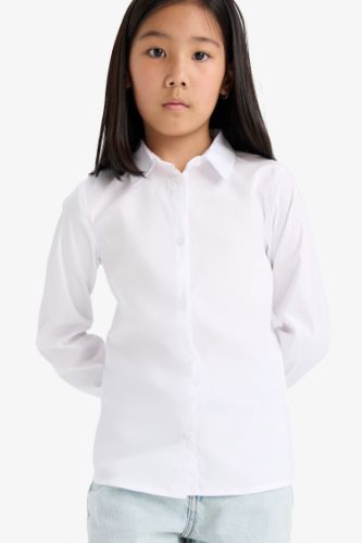 Kız Çocuk Slim Fit Dar Kesim Bengalin Uzun Kollu Gömlek