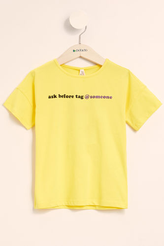 Kız Çocuk Slogan Baskılı Tişört