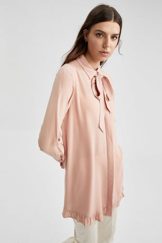 Modest- Long-Sleeved Relaxed Fit Regular Woven Tunic