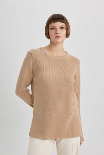 Пуловер стандартного кроя с круглым вырезом люрекс для женщин