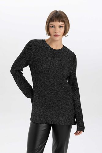 Пуловер стандартного кроя с круглым вырезом Вязанная для женщин