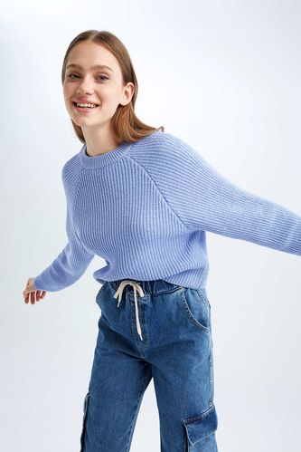 Пуловер стандартного кроя с круглым вырезом из трикотажа для женщин