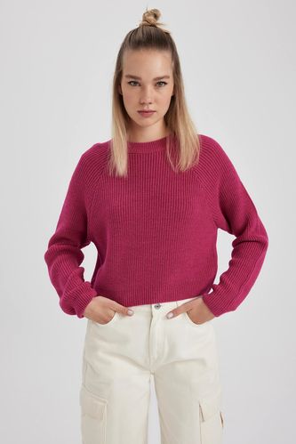 Пуловер стандартного кроя с круглым вырезом из трикотажа для женщин
