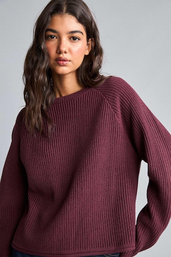 WOMAN Bordeaux Regular Fit Crew Neck Basic Plain Knit Pullover
