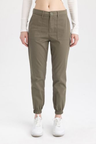 Khaki WOMAN Jogger Standard Fit Gabardine Ankle Length Cotton Pants 2782159