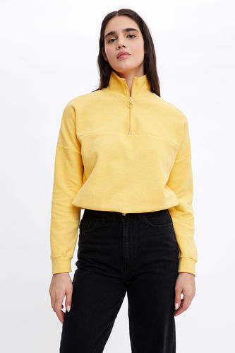 Half Zippered Shirred Sweatshirt