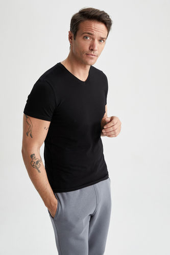 Slim Fit V-Neck Basic Short Sleeve Undershirt