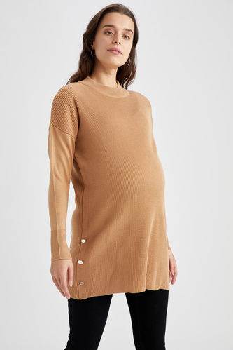 Crew-Neck Long Sleeve Knitted Maternity Top