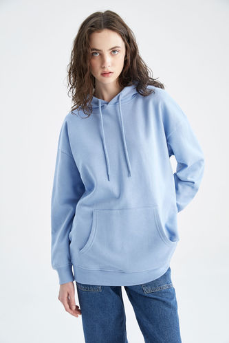 Baby Blue Oversized Fit Sweat Hoodie, Tops