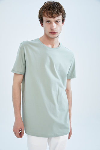 Long Fit Basic T-Shirt  aus Baumwolle