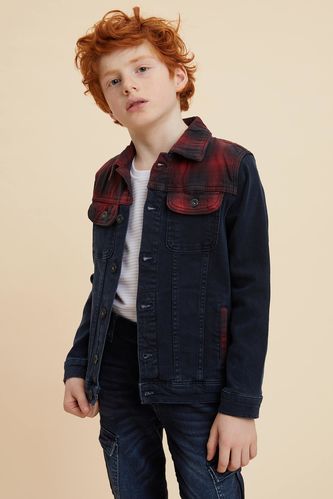Erkek Çocuk Renk Bloklu Jean Ceket