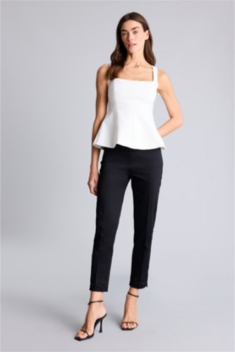 WOMAN Black Cigarette Fit Super Skinny Hem Satin Trousers