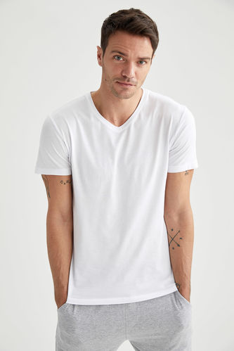 Slim Fit V Yaka Basic Premium Kalite Pamuklu Penye Tişört