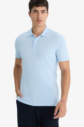 Slim Fit Dar Kesim Polo Yaka Kısa Kollu Pamuklu Modal Karışımlı Basic Düz Tişört