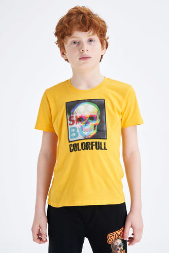 Erkek Çocuk Hologram Kuru Kafa Baskılı Kısa Kollu Tişört