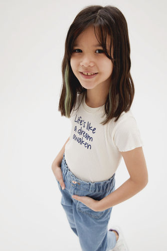 Kız Çocuk Yazı Baskılı Kısa Kol Tişört