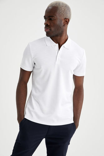 Slim Fit Polo Yaka Kısa Kollu Beyaz Tişört