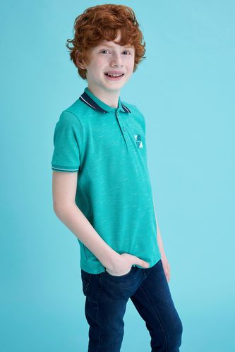 Erkek Çocuk Regular Fit Polo Yaka Baskılı Pike Kısa Kollu Polo Tişört