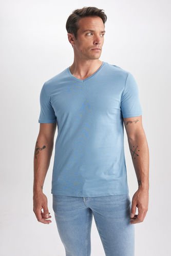 Basic Slim Fit V Yaka Pamuklu Penye Tişört