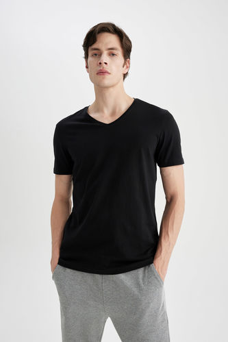 Slim Fit T-Shirt aus Samt mit V-Ausschnitt
