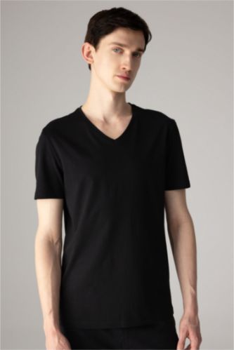 Erkek Siyah %100 Pamuk Slim Fit V Yaka Basic Siyah Tişört