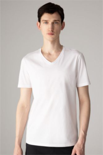 Men White Slim Fit V-Neck Basic Short Sleeve T-Shirt