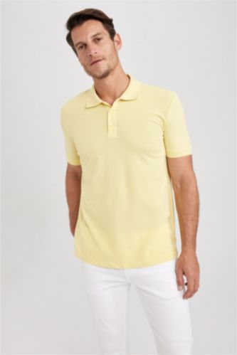 رجال أصفر تي شيرت بولو قصة عادية