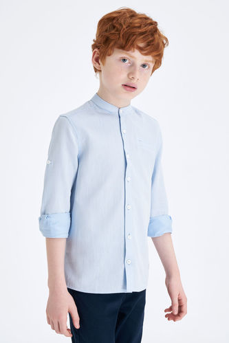 Erkek Çocuk Polo Yaka Kolu Katlamalı Pamuklu Gömlek