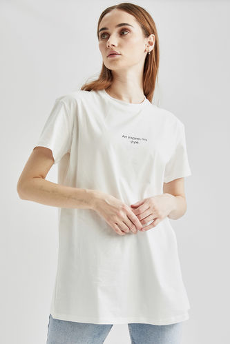 T-shirt oversize à col rond et lettre imprimée