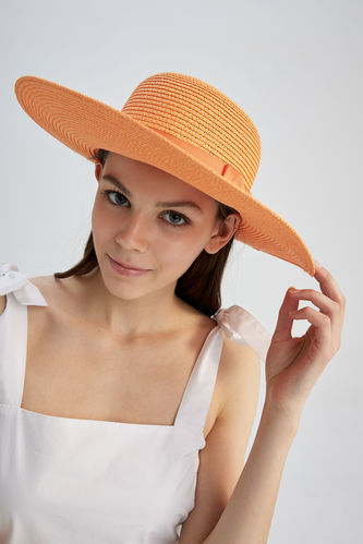 Kadın Şerit Detaylı Hasır Şapka