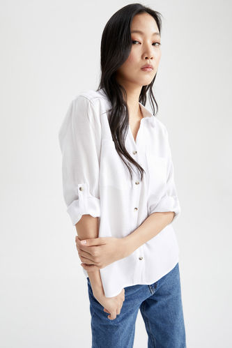Basic Relaxed Fit Short Sleeve Button Down Blouse
