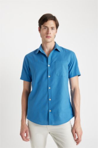 Regular Fit Polo Collar Cotton Short Sleeve Shirt