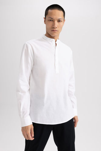 Slim Fit Stand Up Collar Long Sleeve Shirt