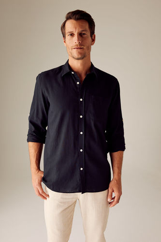 Regular Fit Polo Collar Cotton Long Sleeve Shirt