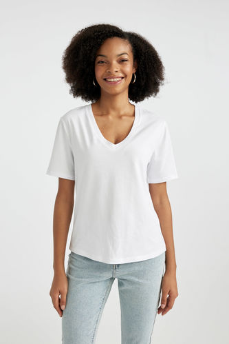 Regular Fit V Neck Basic  Cotton T-Shirt