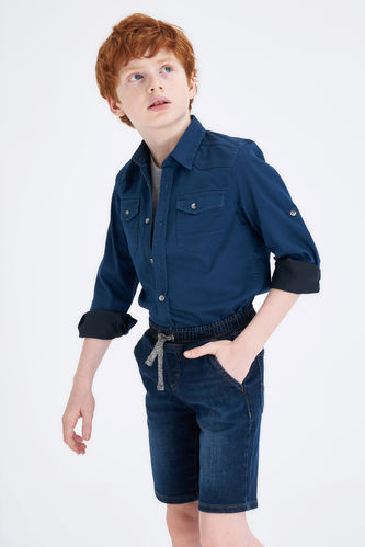 Erkek Çocuk Kolları Katlanabilir Jean Gömlek