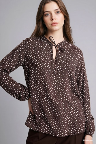 WOMAN Brown Regular Fit Crew Neck Printed Long Sleeve Blouse