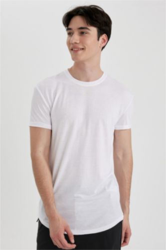 رجالي أبيض Long Muscle Fit Short Sleeve T-Shirt