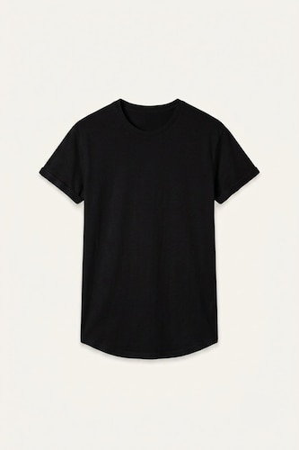 Long Muscle Fit Crew Neck Basic Black T-Shirt