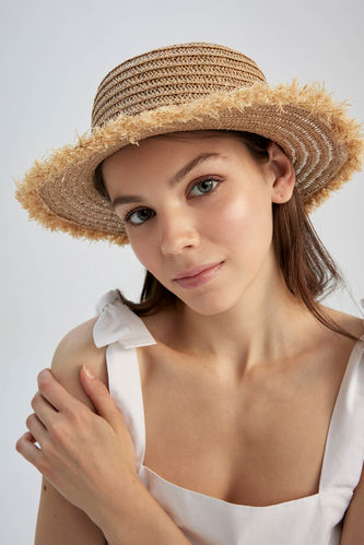 Straw Sun Hat With Bead Detail