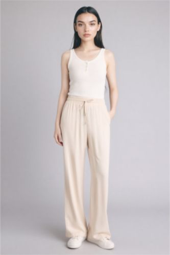 Женщины Бежевый Брюки из вискозы Florida с высокой талией карманами и широкими штанинами