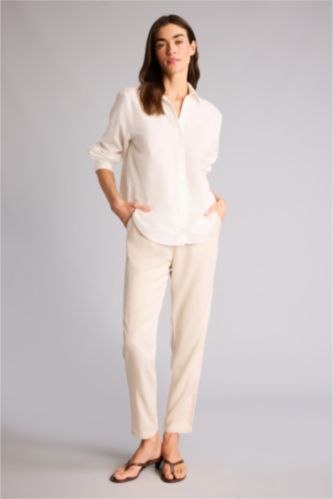 FEMME Écru Pantalon Belmando style harem à taille haute avec poches et jambes droites