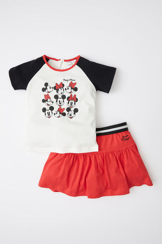 Kız Bebek Disney Mickey & Minnie Lisanslı Regular Fit Kısa Kollu Tişört Etek Takım