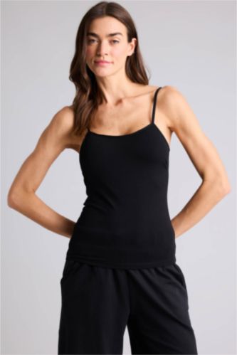 حريمي أسود تانك توب قطن قصة عادية