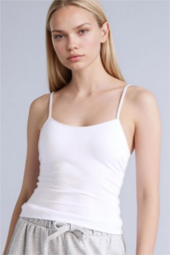 Woman White Regular Fit Cotton Tank Top