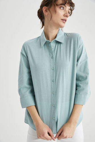 Рубашка с длинным рукавом стандартного кроя короткий рукав из хлопка для женщин
