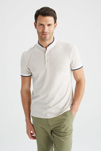 Modern Fit Stand Collar Basic Cotton Combed T-Shirt