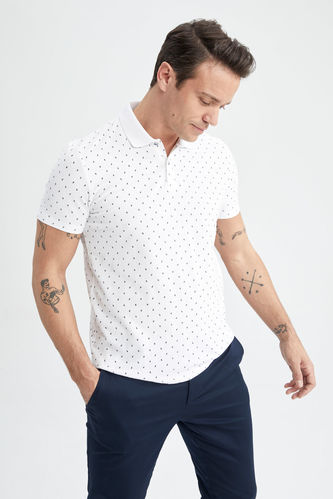 Slim Fit Desenli Polo Yaka Pamuklu Penye Tişört